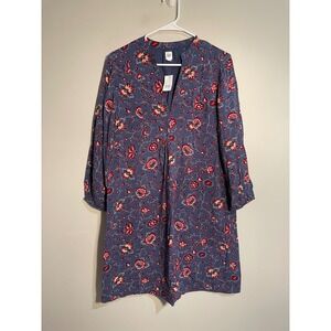 NWT Gap Blue Floral V-Neck Long Sleeve Shift Dress Size Medium Classic‎ Fall
